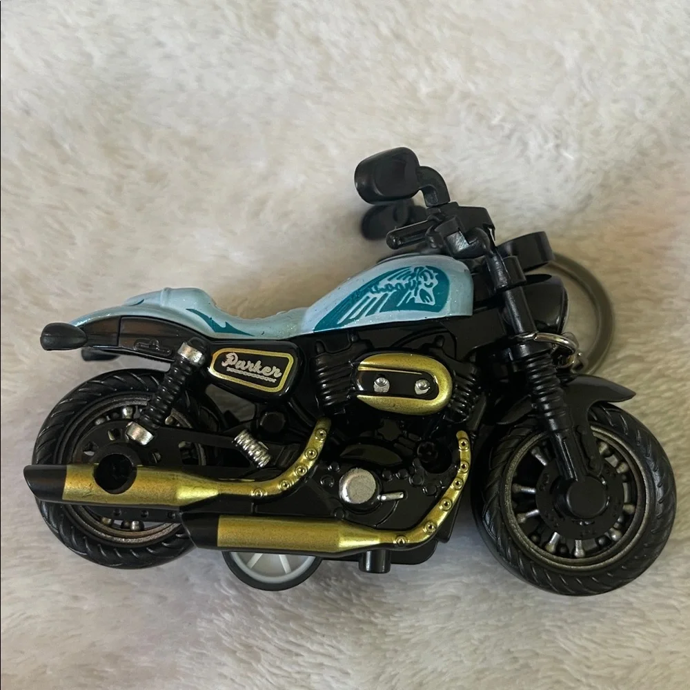 Parker Motorcycle Keychain with Blue and Black Design new claw clasp